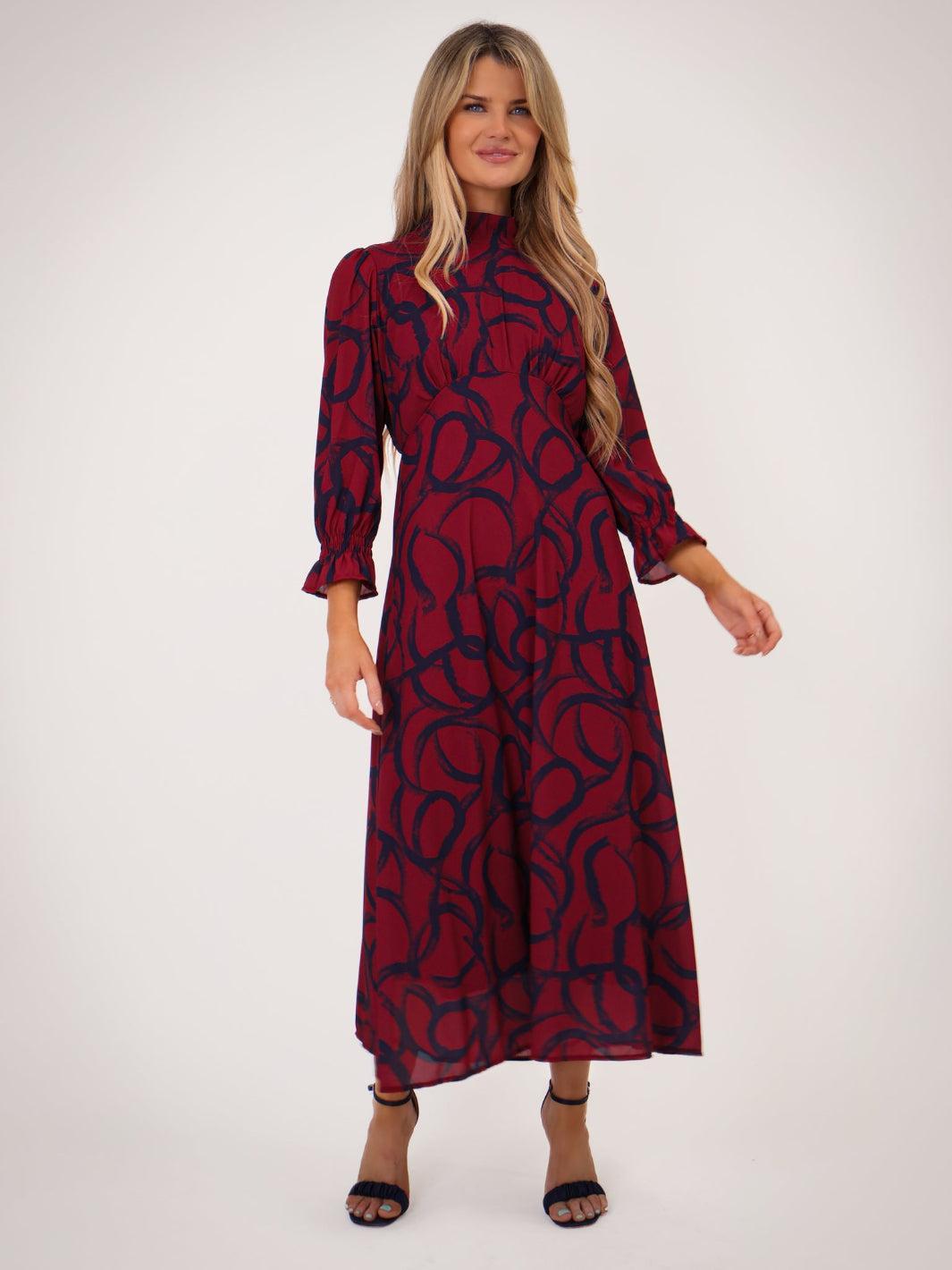 Kate & Pippa Simona Midi Dress In Magenta / Navy-Kate & Pippa Autumn/Winter Ladies Clothing