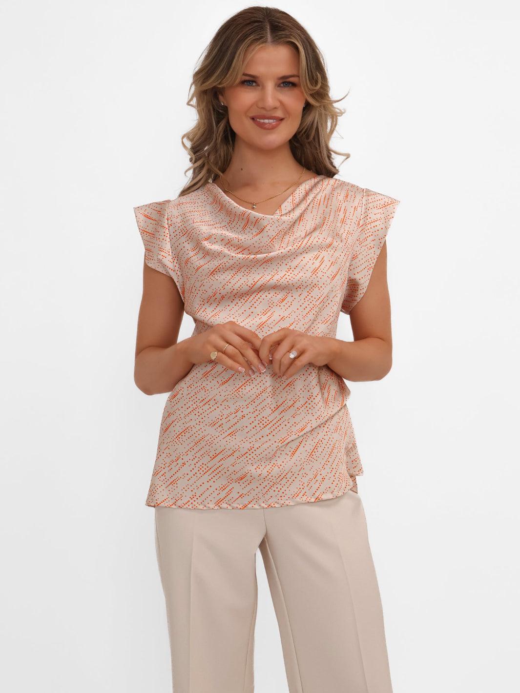 Kate & Pippa Suzy Cowl Neck Top In Champagne Print-Kate & Pippa