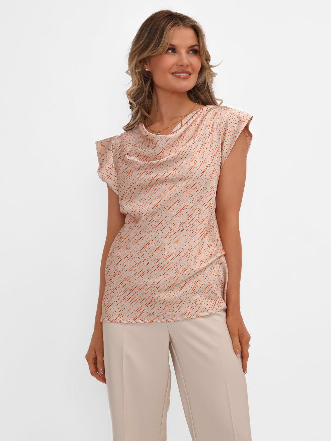 Kate & Pippa Suzy Cowl Neck Top In Champagne Print-Kate & Pippa