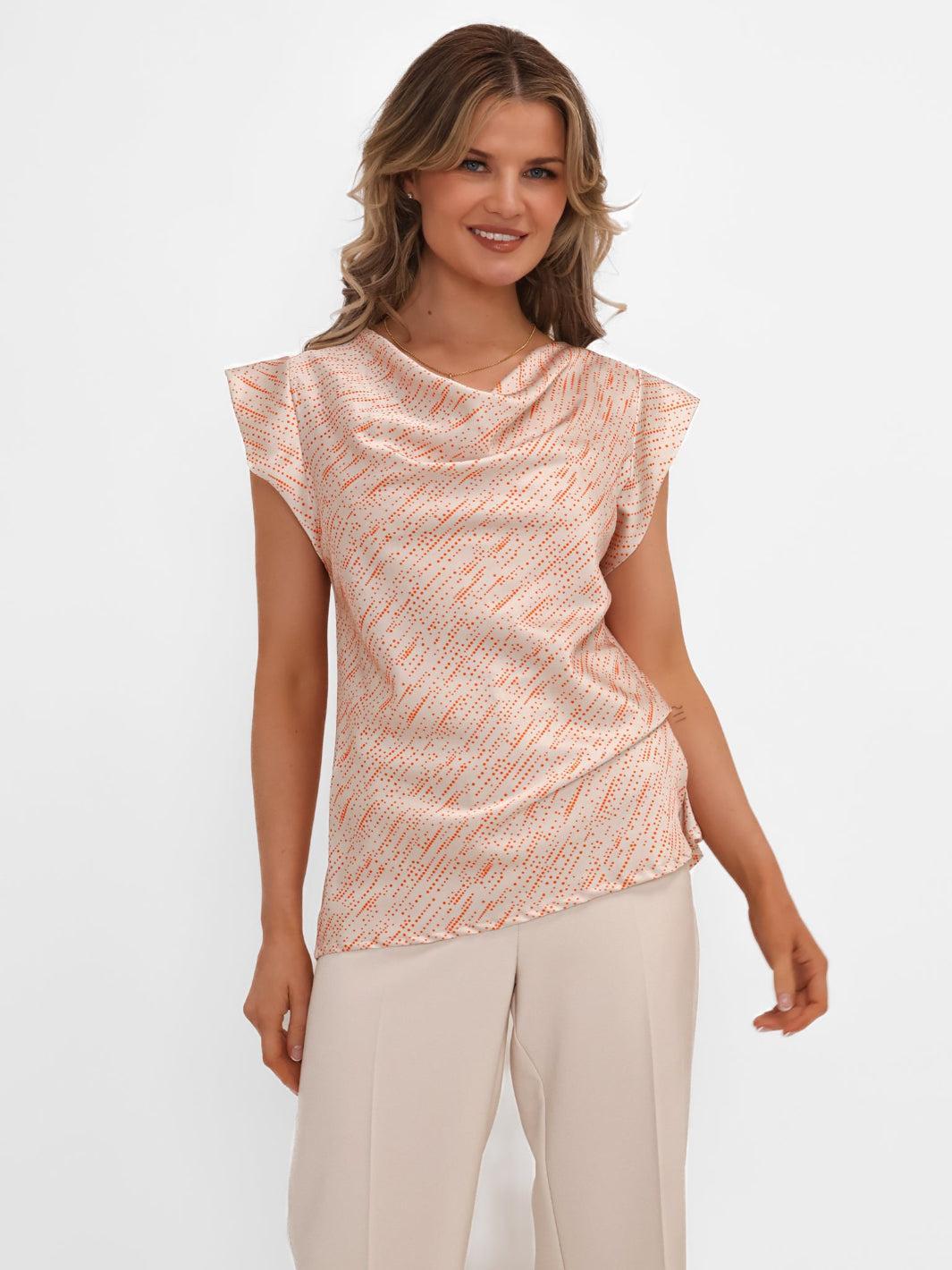 Kate & Pippa Suzy Cowl Neck Top In Champagne Print-Kate & Pippa