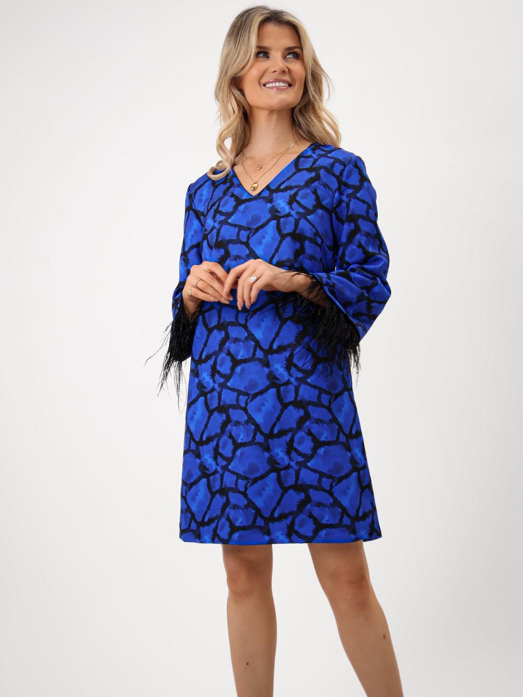 Kate & Pippa Taylor Mini Shift Dress In Blue Print-Kate & Pippa Autumn/Winter Ladies Clothing