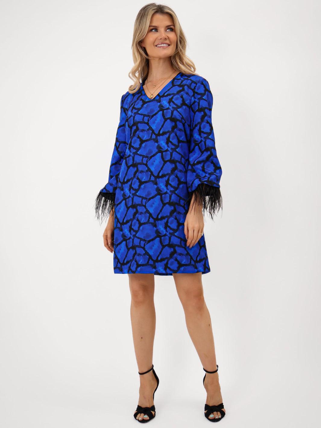Kate & Pippa Taylor Mini Shift Dress In Blue Print-Kate & Pippa Autumn/Winter Ladies Clothing