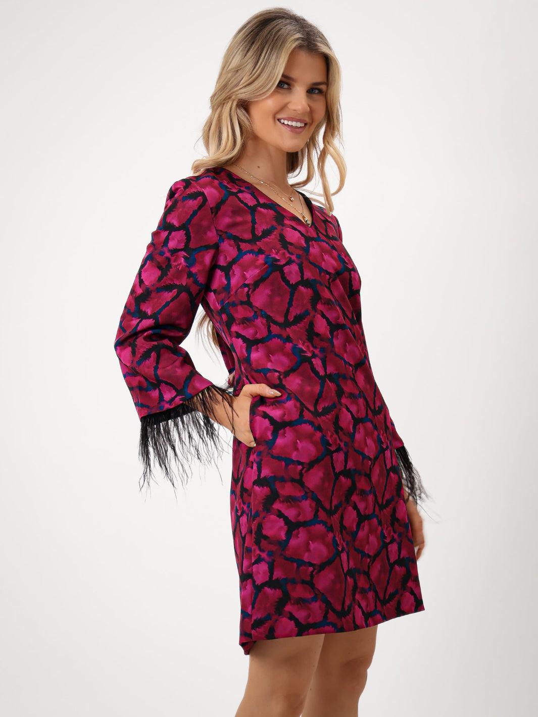 Kate & Pippa Taylor Mini Shift Dress In Magenta Print-Kate & Pippa Autumn/Winter Ladies Clothing