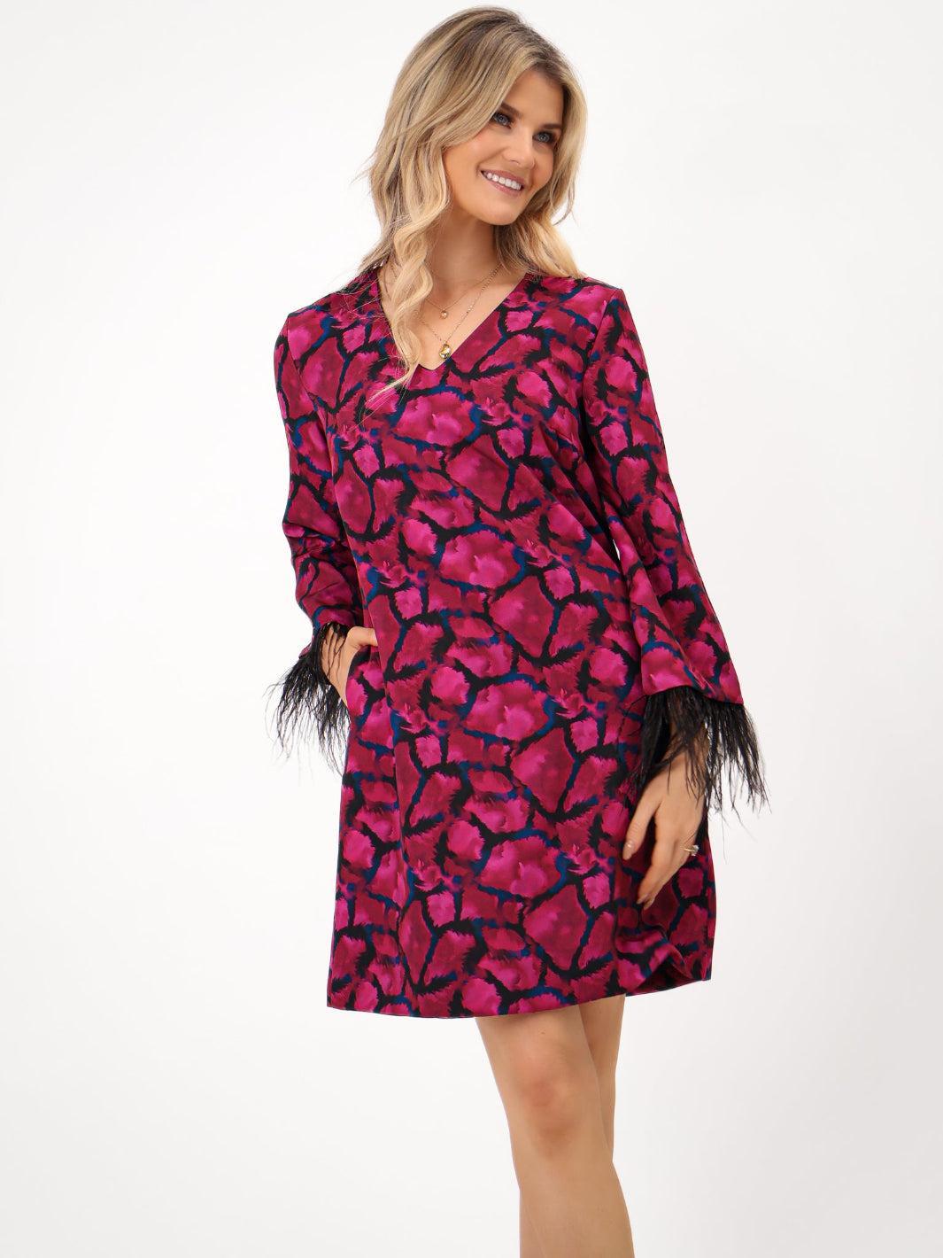 Kate & Pippa Taylor Mini Shift Dress In Magenta Print-Kate & Pippa Autumn/Winter Ladies Clothing