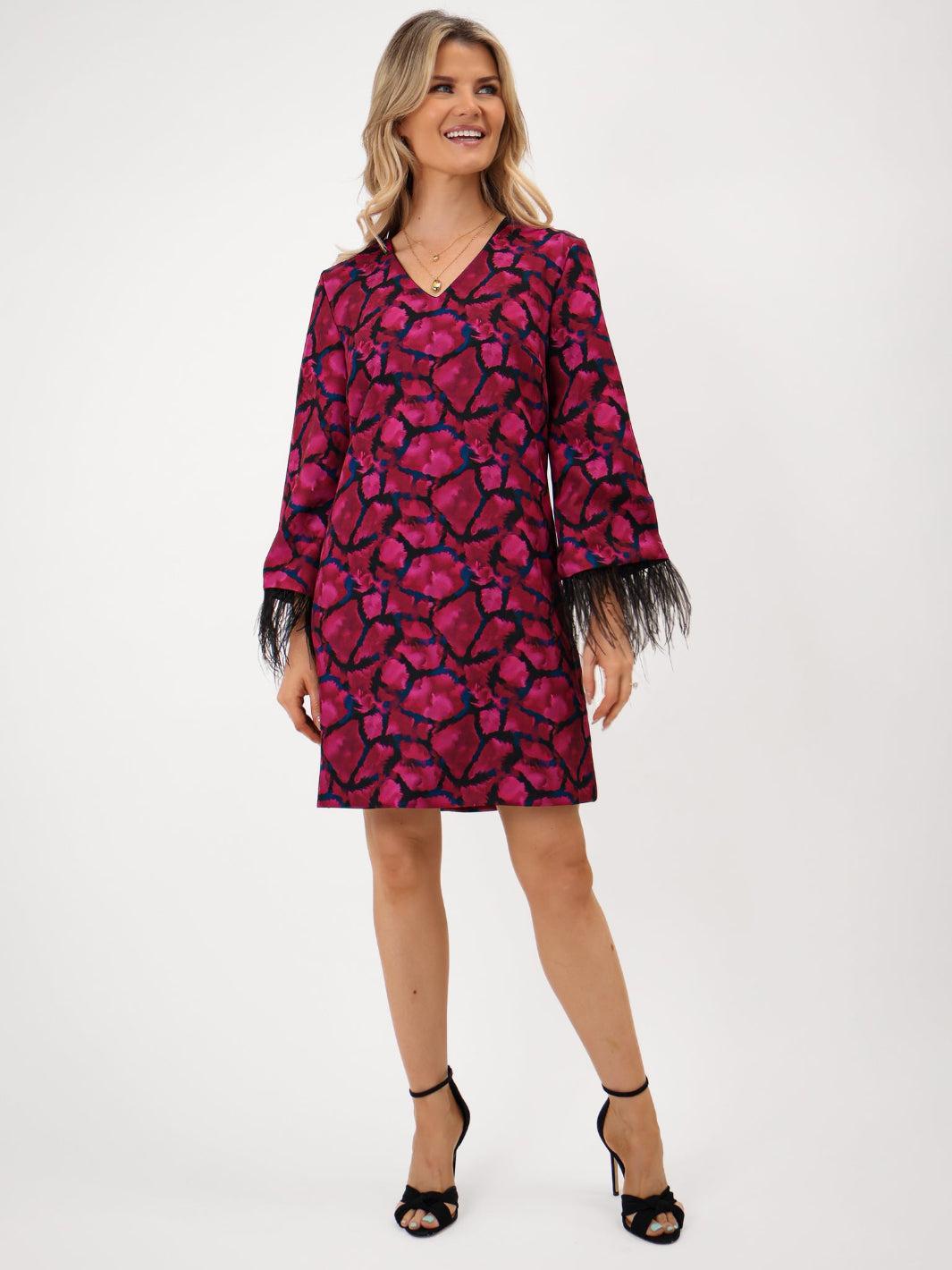 Kate & Pippa Taylor Mini Shift Dress In Magenta Print-Kate & Pippa Autumn/Winter Ladies Clothing