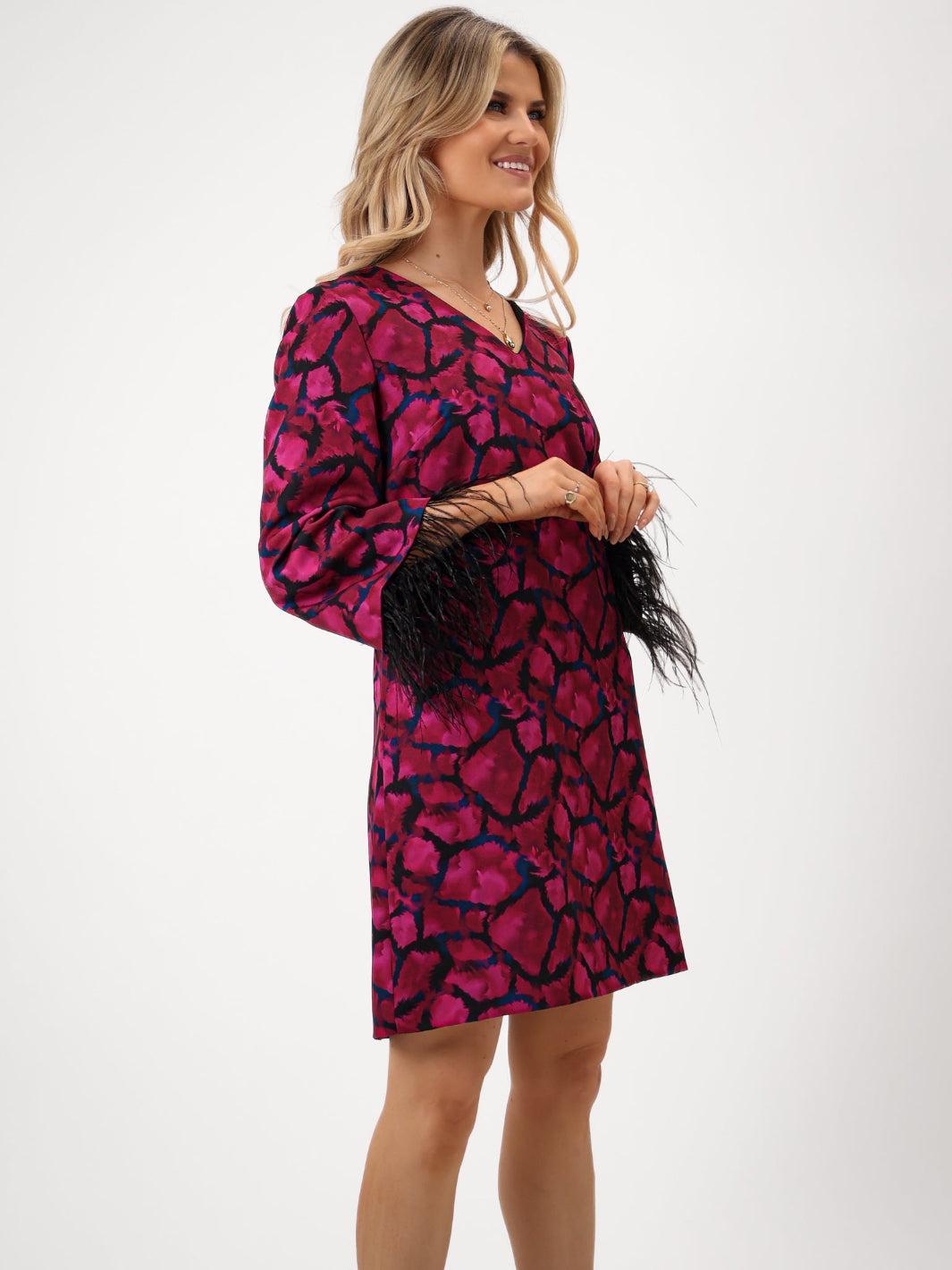 Kate & Pippa Taylor Mini Shift Dress In Magenta Print-Kate & Pippa Autumn/Winter Ladies Clothing
