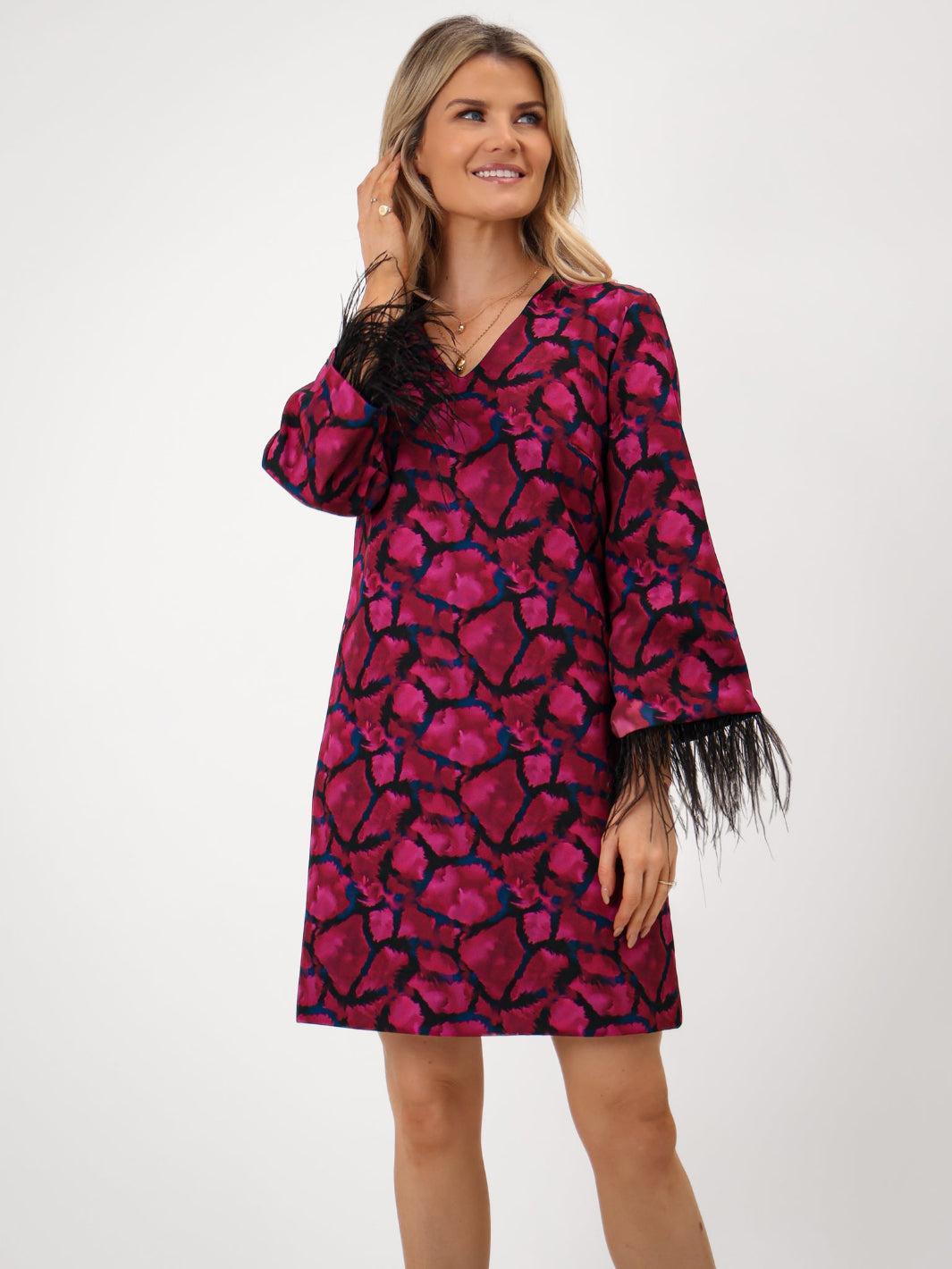 Kate & Pippa Taylor Mini Shift Dress In Magenta Print-Kate & Pippa Autumn/Winter Ladies Clothing