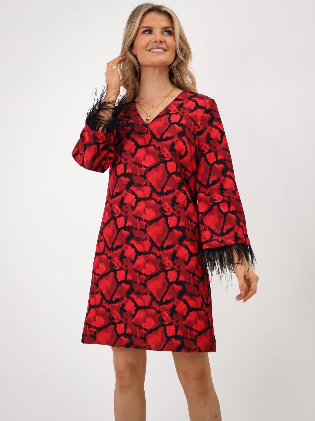 Kate & Pippa Taylor Mini Shift Dress In Red Print-Kate & Pippa Autumn/Winter Ladies Clothing
