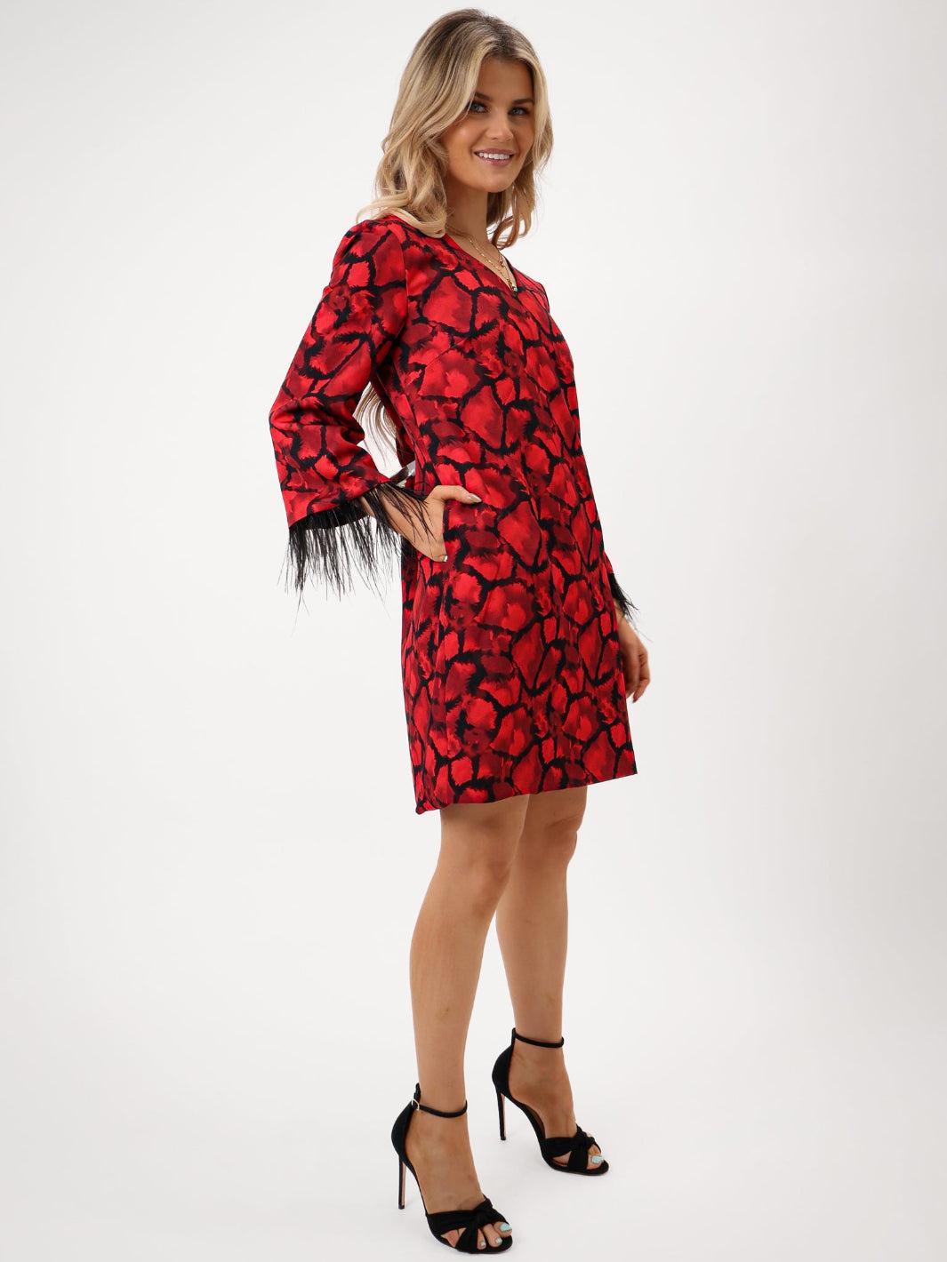 Kate & Pippa Taylor Mini Shift Dress In Red Print-Kate & Pippa Autumn/Winter Ladies Clothing