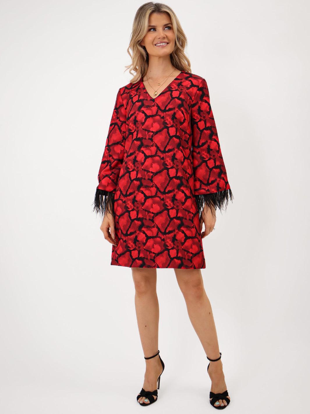 Kate & Pippa Taylor Mini Shift Dress In Red Print-Kate & Pippa Autumn/Winter Ladies Clothing