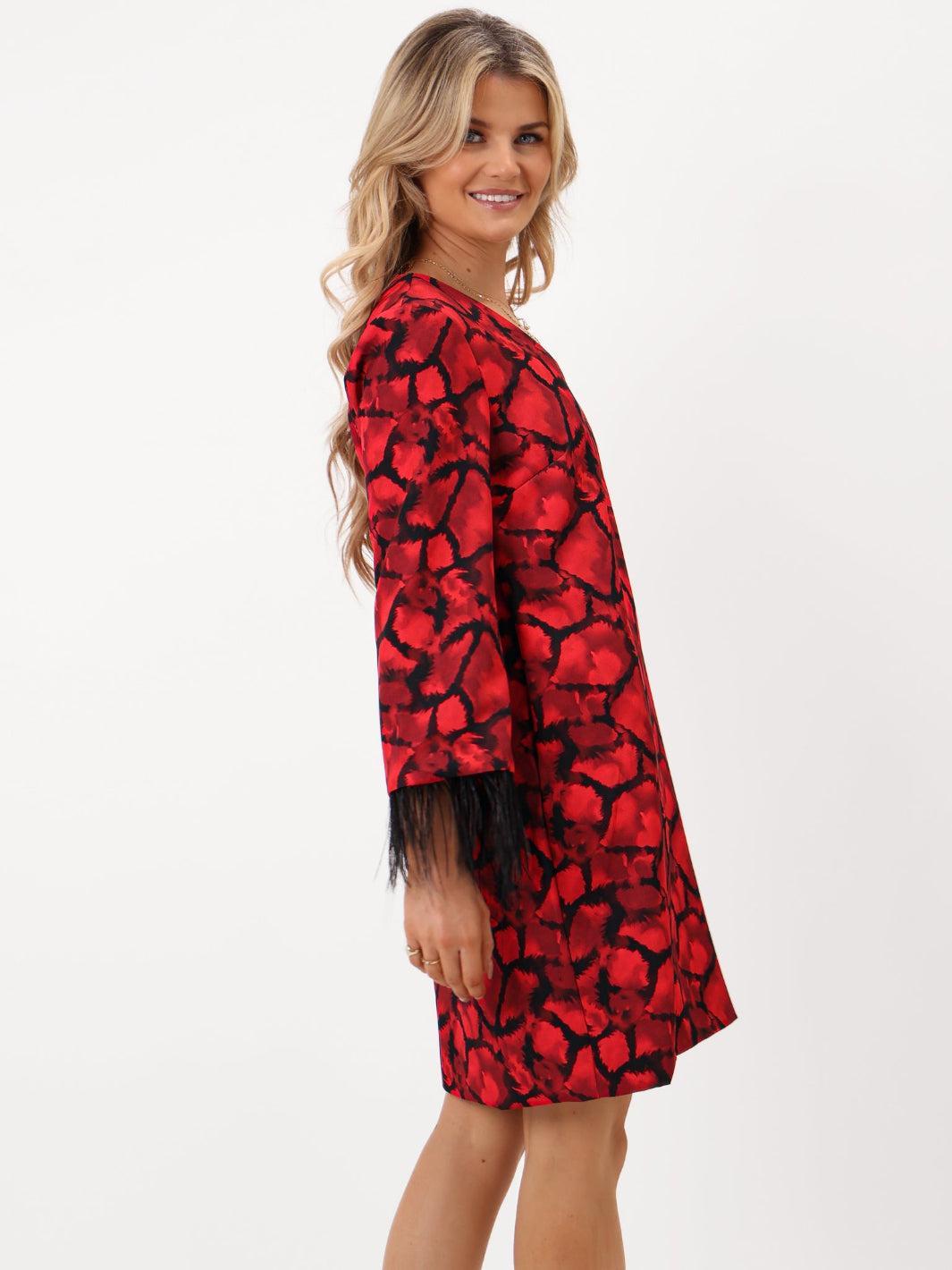 Kate & Pippa Taylor Mini Shift Dress In Red Print-Kate & Pippa Autumn/Winter Ladies Clothing