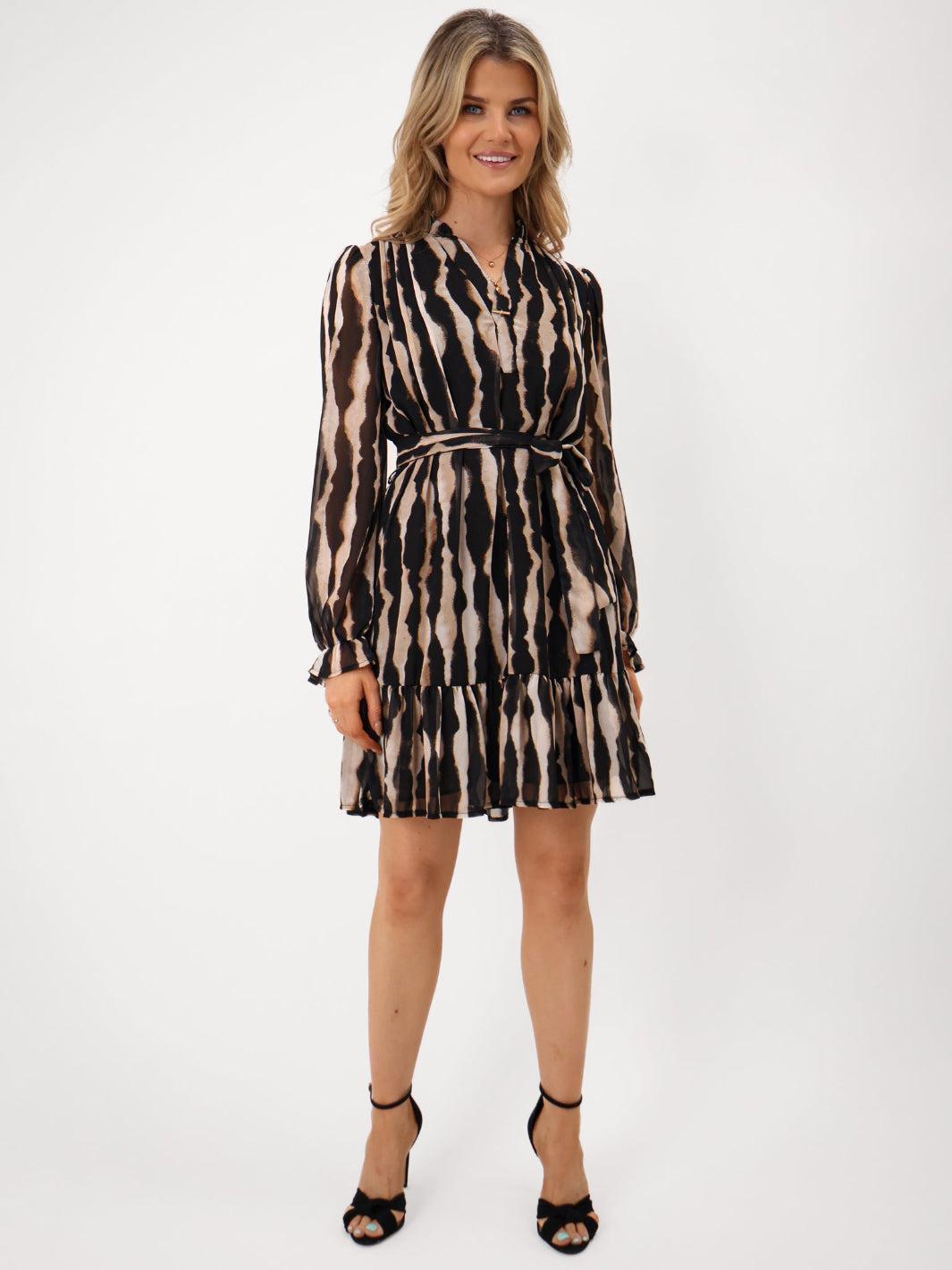 Kate & Pippa Venus Mini Dress In Beige Print-Kate & Pippa Autumn/Winter Ladies Clothing