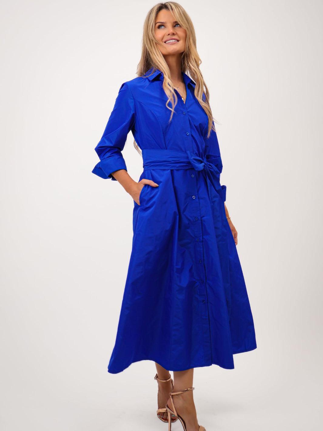 Kate & Pippa Victoria Taffeta Midi Dress In Royal Blue-Kate & Pippa Autumn/Winter Ladies Clothing