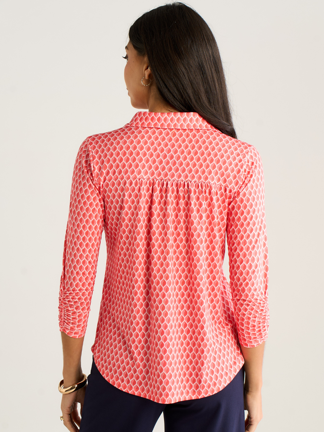 Kate & Pippa Zip Top In Coral Geo Print-Kate & Pippa