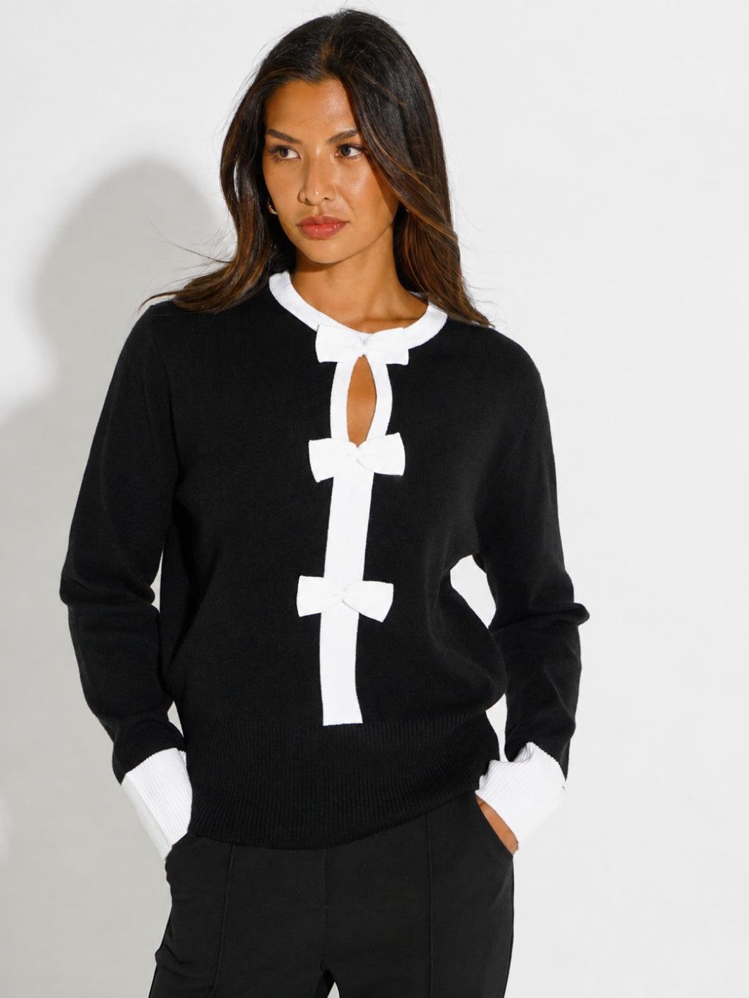 Kate & Pippa Aspen Bow Knit In Black-Kate & Pippa