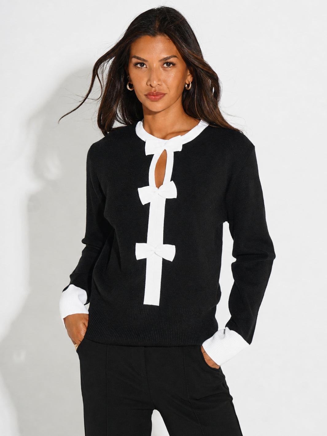 Kate & Pippa Aspen Bow Knit In Black-Kate & Pippa