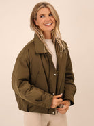 Kate & Pippa Aspen Detachable Fur Collar Jacket In Khaki-Kate & Pippa