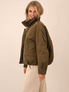 Kate & Pippa Aspen Detachable Fur Collar Jacket In Khaki-Kate & Pippa