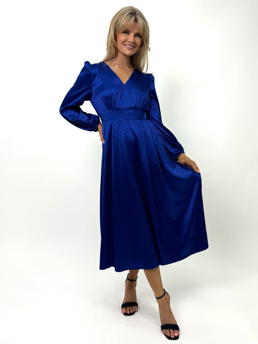 Kate & Pippa Audrey Midi Dress In Blue Print-Kate & Pippa