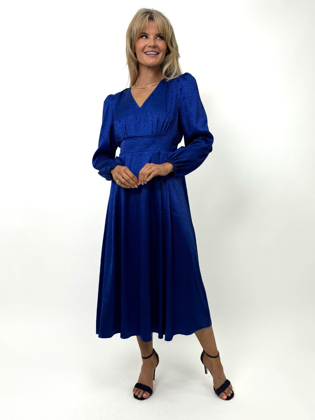 Kate & Pippa Audrey Midi Dress In Blue Print-Kate & Pippa