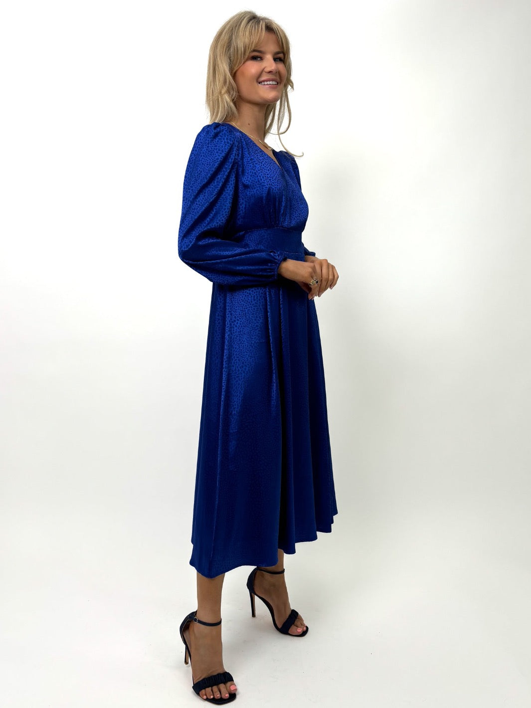 Kate & Pippa Audrey Midi Dress In Blue Print-Kate & Pippa