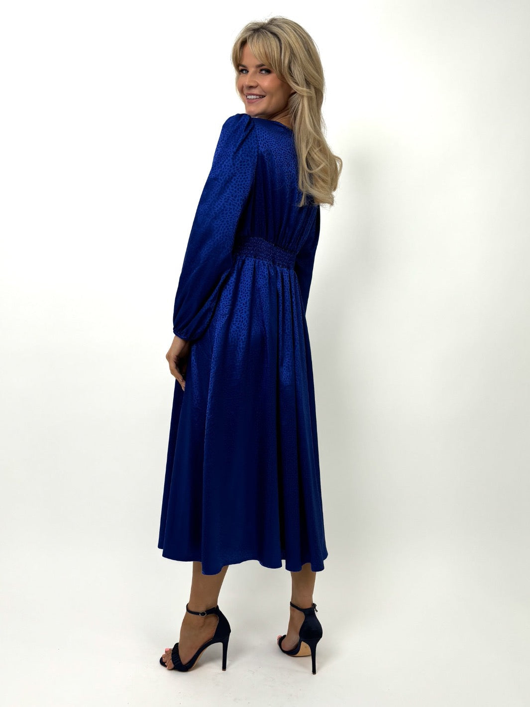 Kate & Pippa Audrey Midi Dress In Blue Print-Kate & Pippa