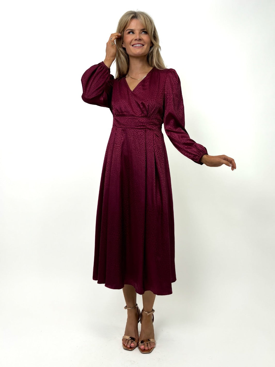 Kate & Pippa Audrey Midi Dress In Magenta Print-Kate & Pippa