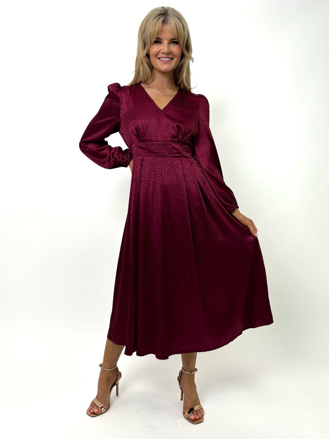 Kate & Pippa Audrey Midi Dress In Magenta Print-Kate & Pippa