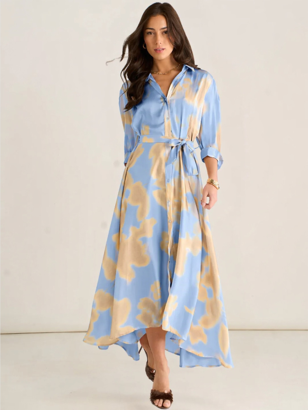 Kate & Pippa Azure Midi Dress In Blue/Lemon Print-Kate & Pippa