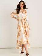 Kate & Pippa Azure Midi Dress In Gold/Ivory Print-Kate & Pippa