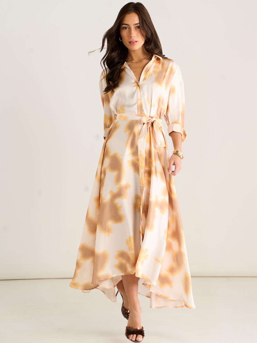 Kate & Pippa Azure Midi Dress In Gold/Ivory Print-Kate & Pippa