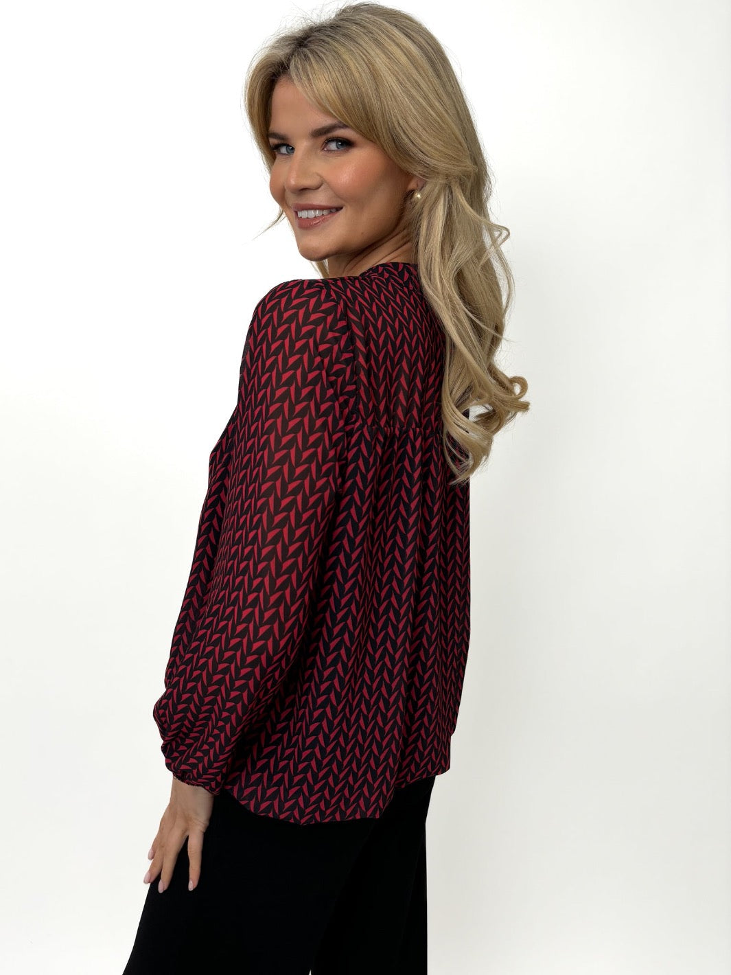 Kate & Pippa Bella Band Top In Black / Red Print-Kate & Pippa