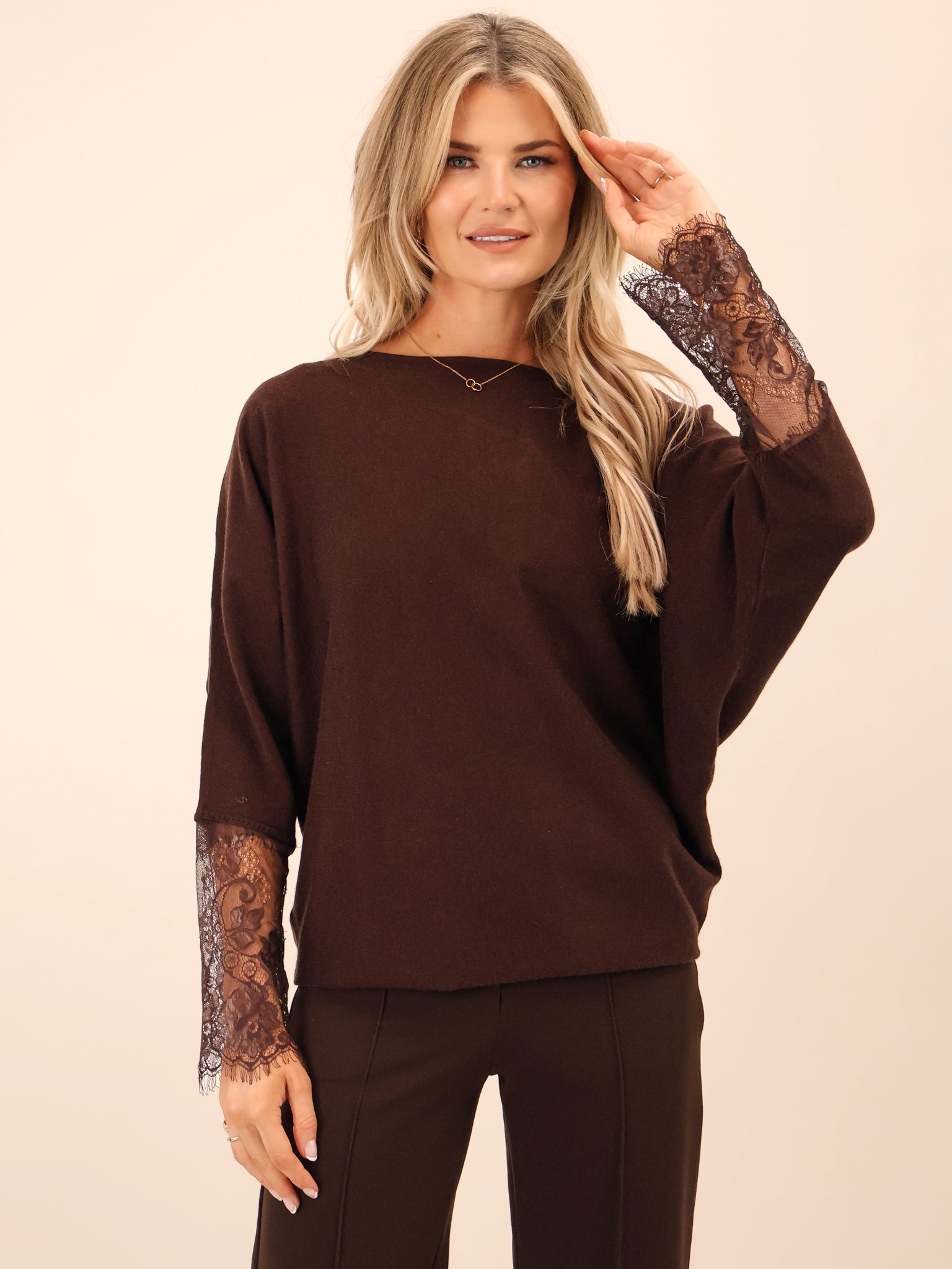 Kate & Pippa Blakely Lace Knit In Chocolate Brown-Kate & Pippa