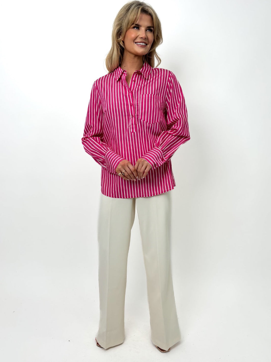 Kate & Pippa Cambridge Striped Shirt In Cerise Pink-Kate & Pippa