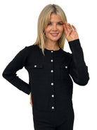 Kate & Pippa Coco Buttoned Knit Jacket In Black-Kate & Pippa