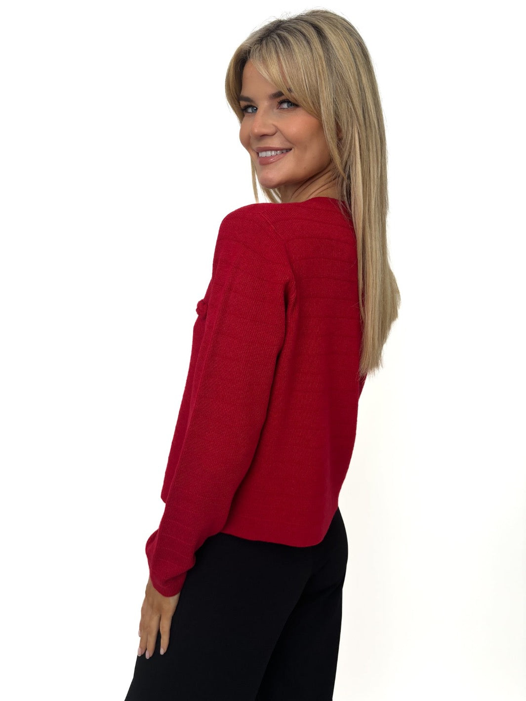 Kate & Pippa Coco Buttoned Knit Jacket In Red-Kate & Pippa