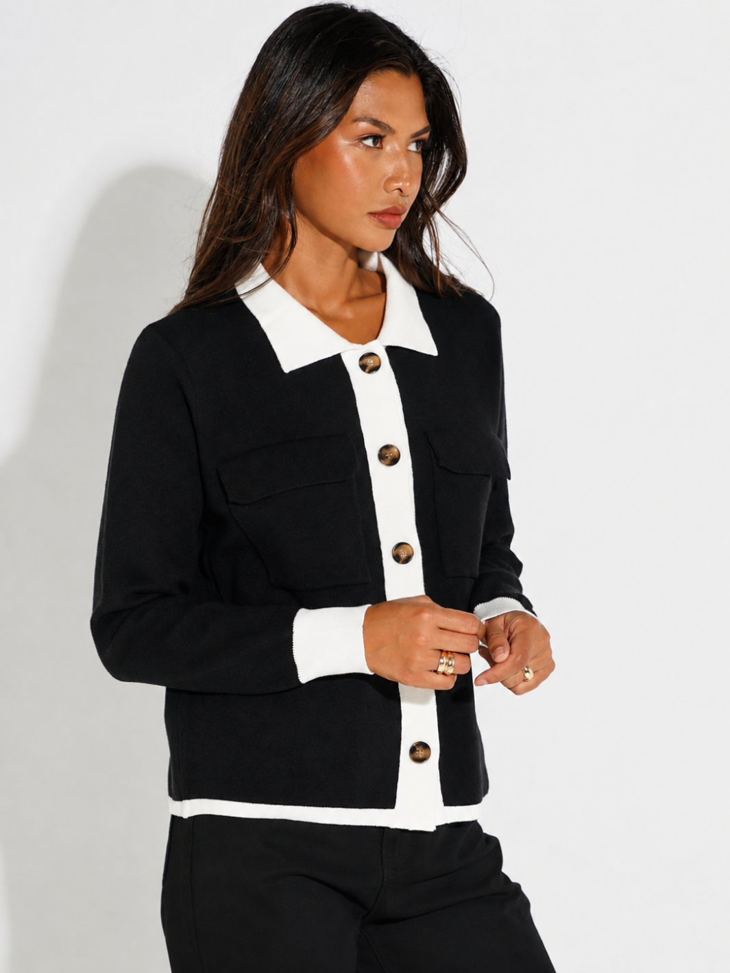 Kate & Pippa Dani Cardigan In Black / White-Kate & Pippa