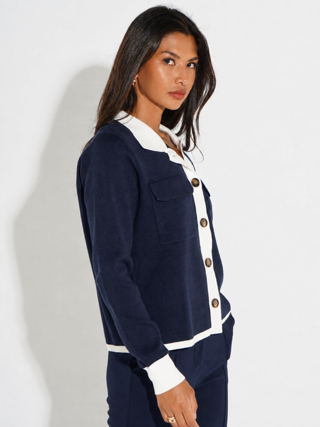 Kate & Pippa Dani Cardigan In Navy / White-Kate & Pippa