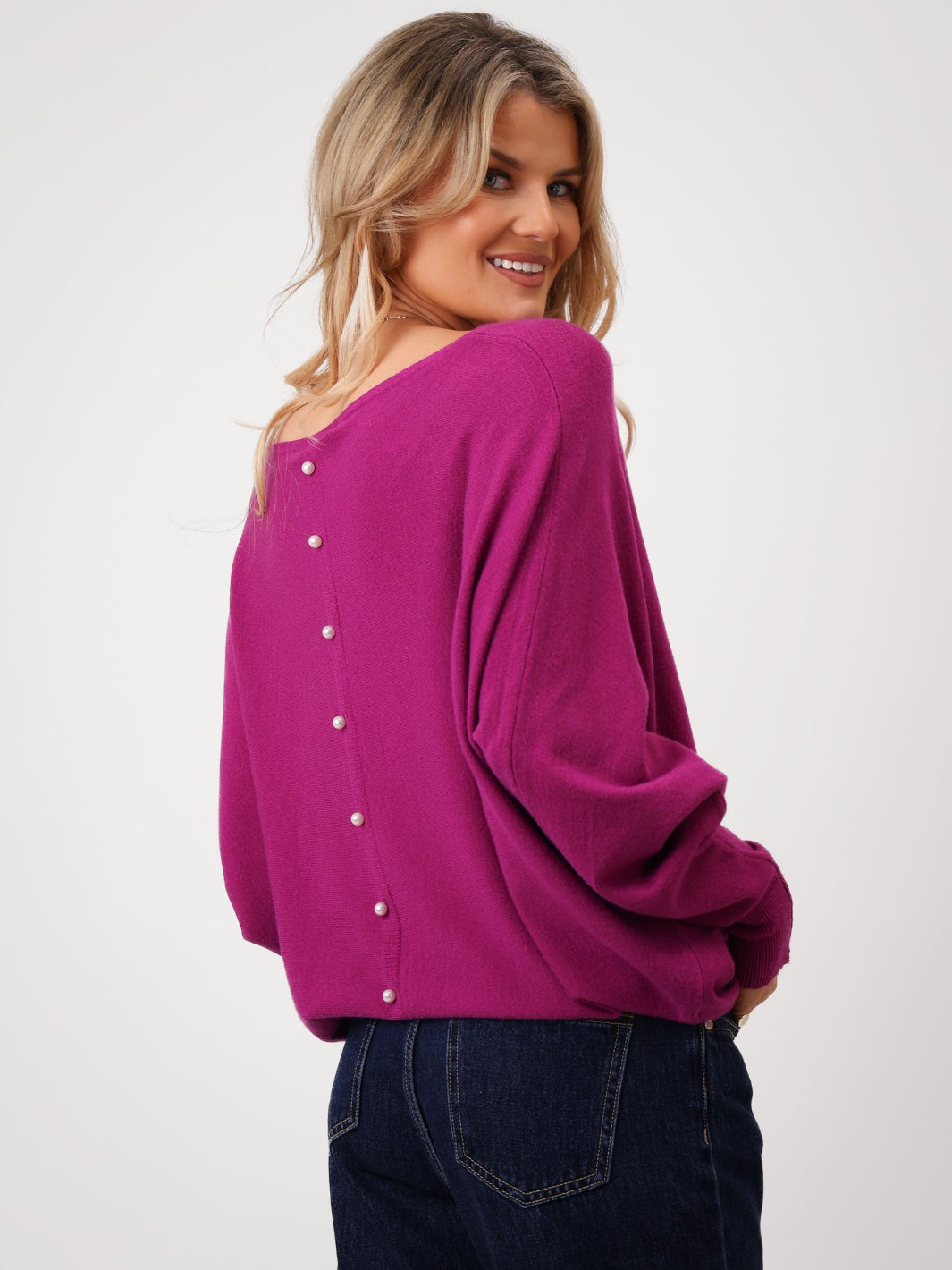 Kate & Pippa Elba Pearl Detail Knit Jumper In Plum-Kate & Pippa Autumn/Winter Ladies Clothing