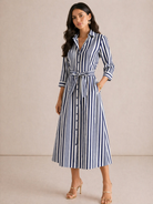 Kate & Pippa Elena Midi Shirt Dress In Navy Stripe-Kate & Pippa