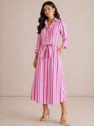 Kate & Pippa Elena Midi Shirt Dress In Pink Stripe-Kate & Pippa
