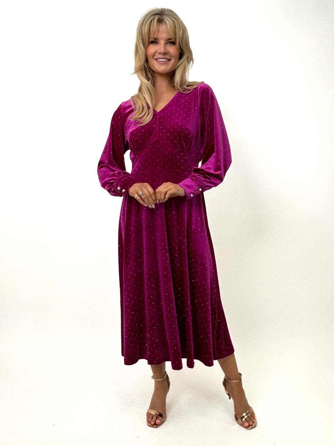 Kate & Pippa Ellen Velvet Dress In Magenta-Kate & Pippa