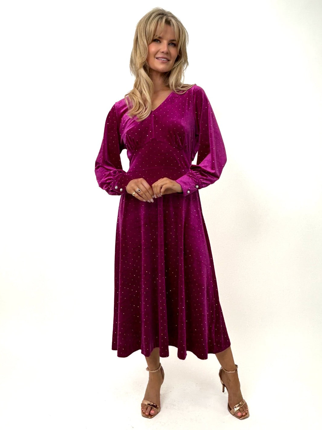 Kate & Pippa Ellen Velvet Dress In Magenta-Kate & Pippa