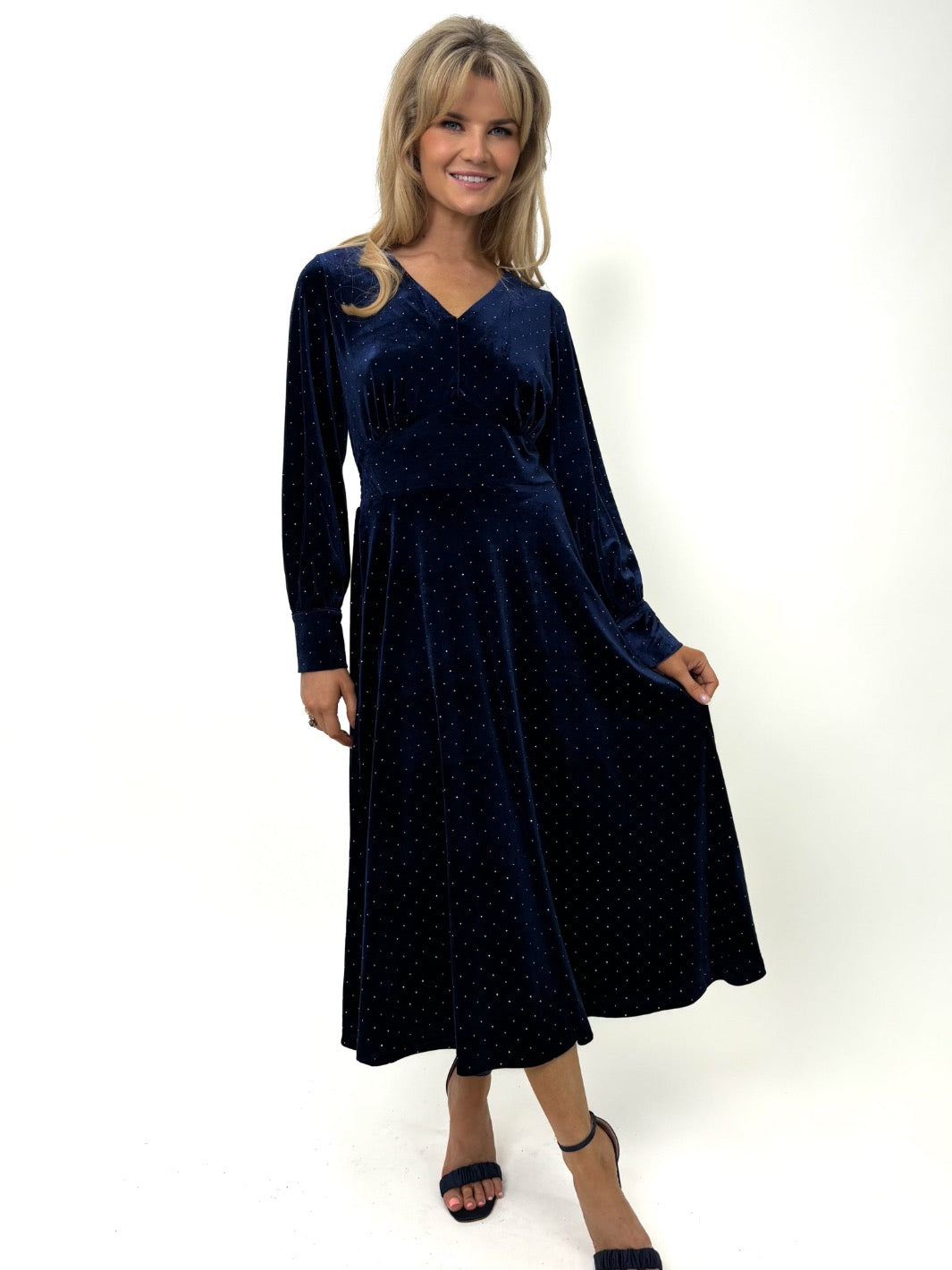 Kate & Pippa Ellen Velvet Dress In Navy-Kate & Pippa