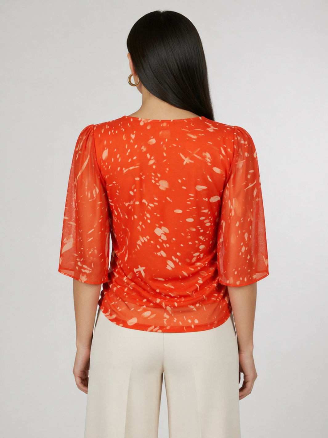 Kate & Pippa Ivy V-Neck Top In Orange Print-Kate & Pippa