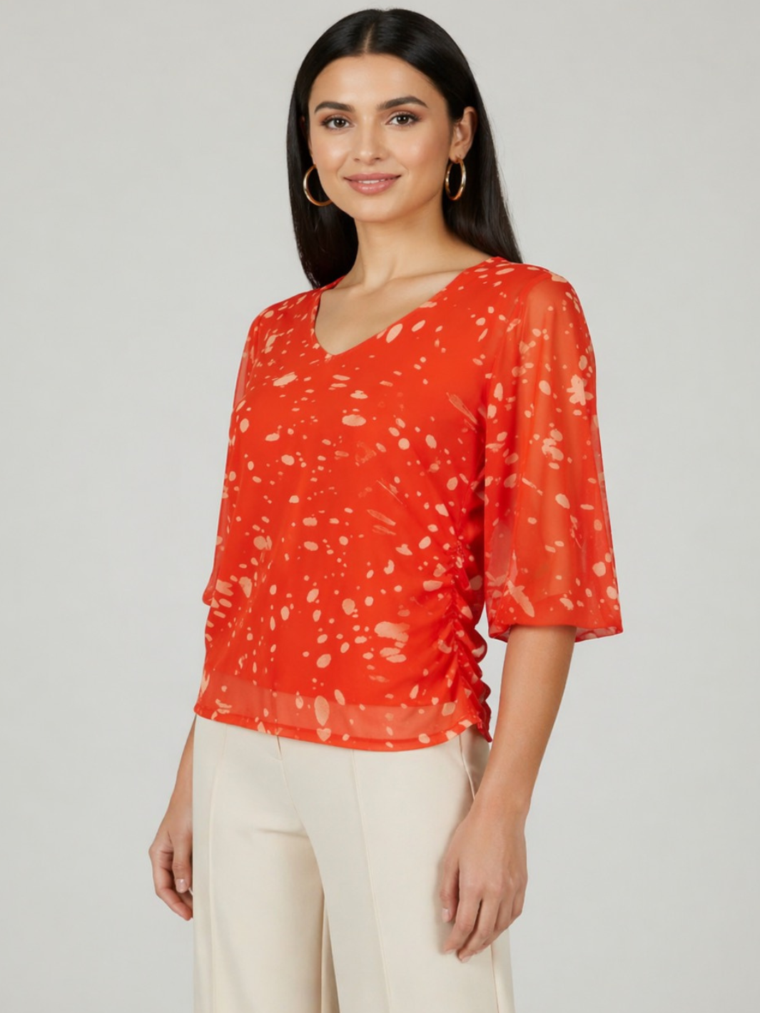 Kate & Pippa Ivy V-Neck Top In Orange Print-Kate & Pippa