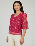 Kate & Pippa Ivy V-Neck Top In Pink Print-Kate & Pippa