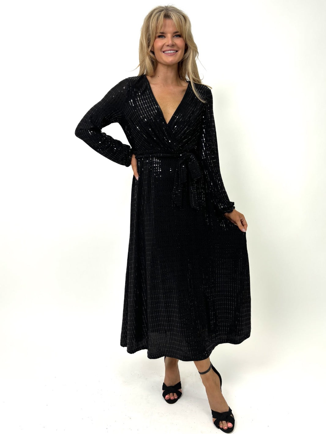 Kate & Pippa Kylie Midi Dress In Black Sparkle-Kate & Pippa