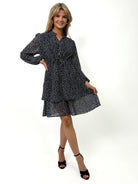 Kate & Pippa Latina Mini Dress In Black / Grey Print-Kate & Pippa