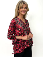 Kate & Pippa Maria Top In Black / Red Print-Kate & Pippa